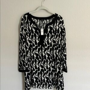 Talbots Black and White Paisley Tunic Top